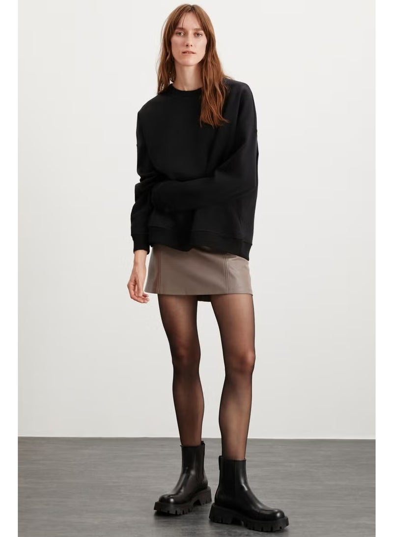 GRIMELANGE Allys Women's Crew Neck Oversize Basic Black Sweatshirt - Image 1